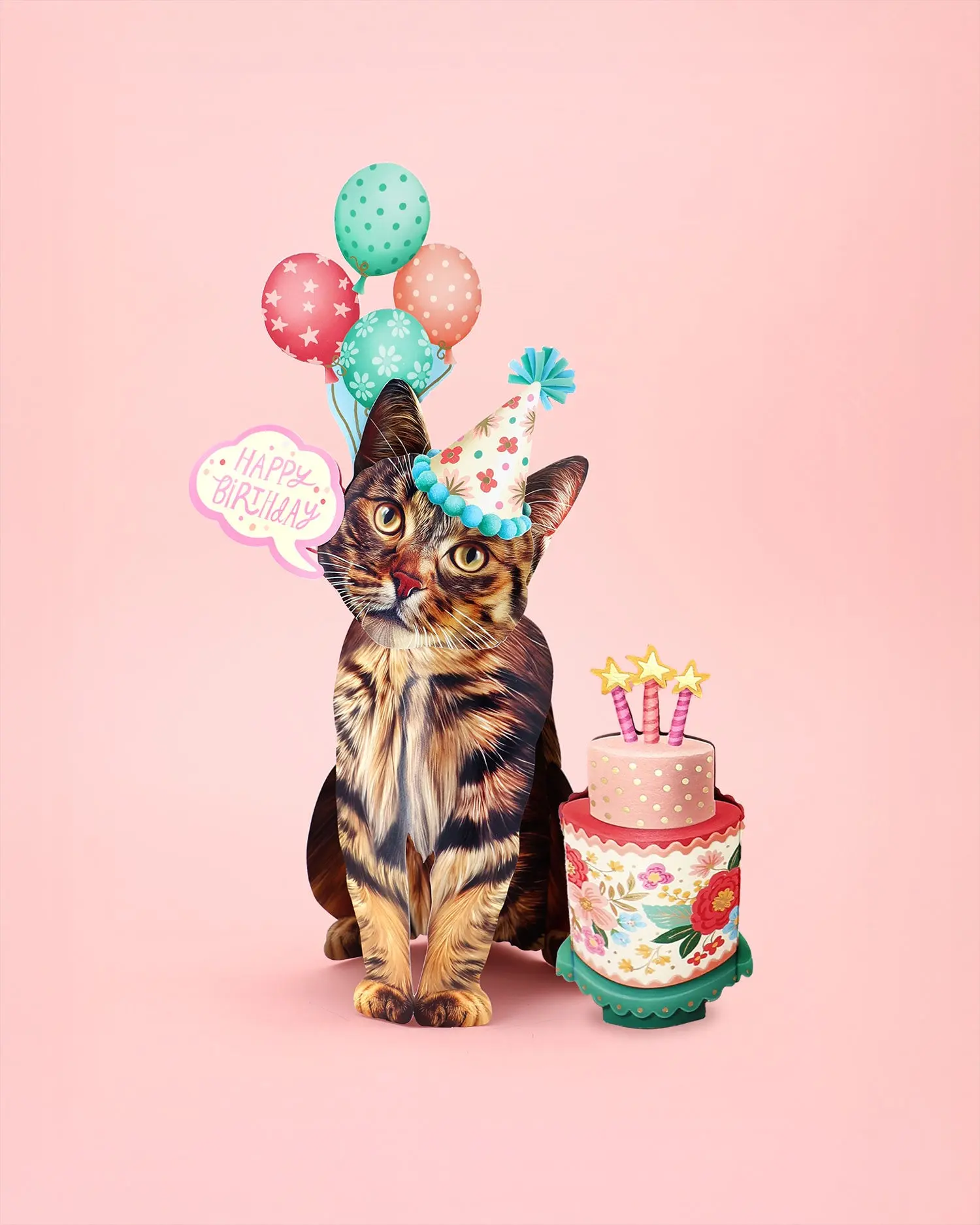 Birthday Brown Tabby Cat Pop-Up Card - Image 4