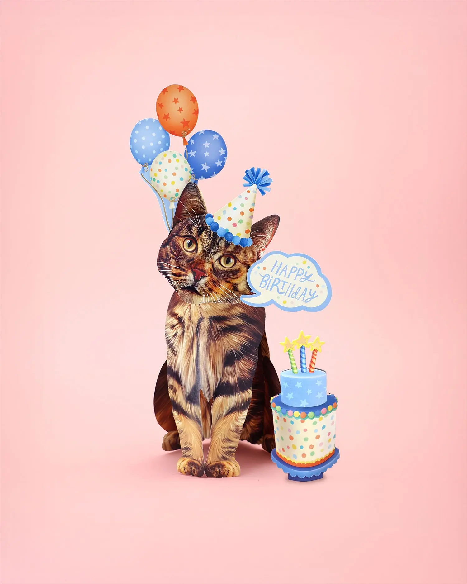 Birthday Brown Tabby Cat Pop-Up Card - Image 5